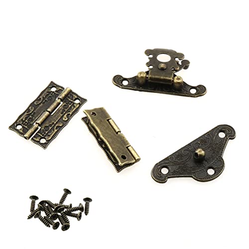 MEETOOT Zinc Alloy Jewelry Box Antique Vintage Latch Hasp with 2 Hinges and Mounting Screws, Bronze