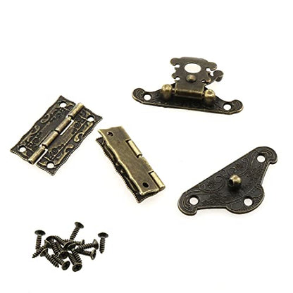 MEETOOT Zinc Alloy Jewelry Box Antique Vintage Latch Hasp with 2 Hinges and Mounting Screws, Bronze