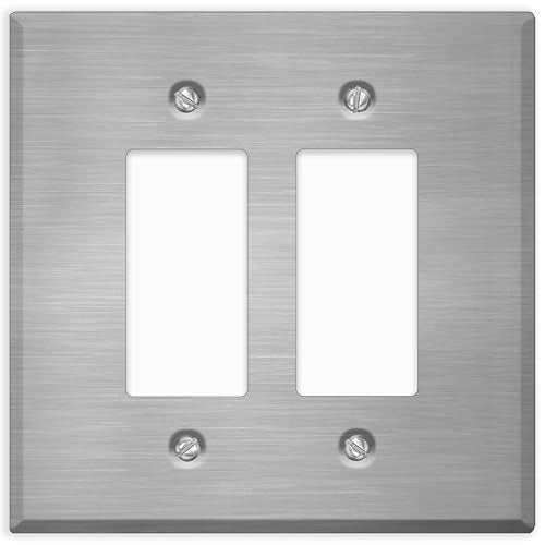 Oversized Stainless Steel Outlet Covers, 2-Gang Rocker Cover, 5.5" x 5.50" Jumbo Decorator Wall Plate, Stainless Steel Metal, Corrosive Resistant, Matching Screws Included, Made in USA - color: Rocker Switch, size: 2 Gang