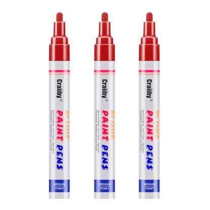 Red Paint Markers, 3 Pack Oil-Based Waterproof Quick Dry Permanent Paint Pen Set for Rocks Painting, Wood, Fabric, Plastic, Canvas, Glass, Mugs, Metal, Tire, Stone, DIY Craft - color: Red