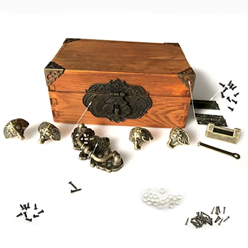 Jewelry Box Antique Lock Latch Hasp Hinges Handle Box Corner Protectors Kit for DIY Jewelry Box Bronze, Box not Included