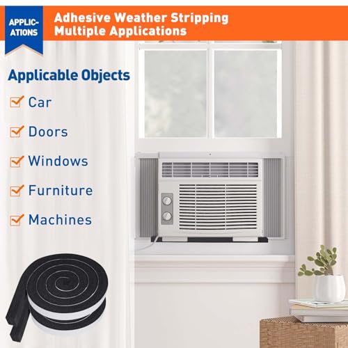 MAGZO Weather Stripping Door Seal 1 Inch W X 1 Inch T X 26 Ft Total Length, Strong Adhesion and High Resilience Air Conditioner Foam Insulation (6.5ft x 4 Rolls) - size: 1in × 1in × 26FT
