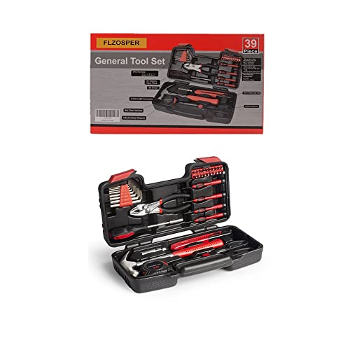 39-Piece General Tool Set-Essential Household Hand Tool Kit with Portable Toolbox Storage Case (Red)