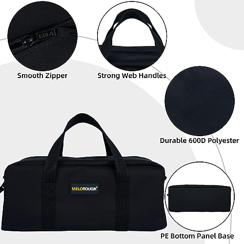 MELOTOUGH Canvas Utility Tool Tote bag Combo Kit-Includes 2 Medium Tool Organizer Bags for Electrician, Plumbing, Gardening, HVAC & More (14 inch,Black) - color: Black