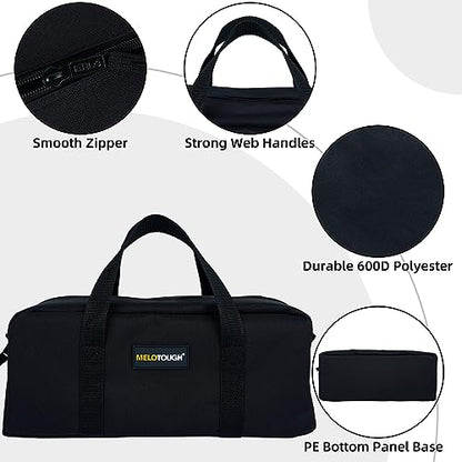MELOTOUGH Canvas Utility Tool Tote bag Combo Kit-Includes 2 Medium Tool Organizer Bags for Electrician, Plumbing, Gardening, HVAC & More (14 inch,Black) - color: Black