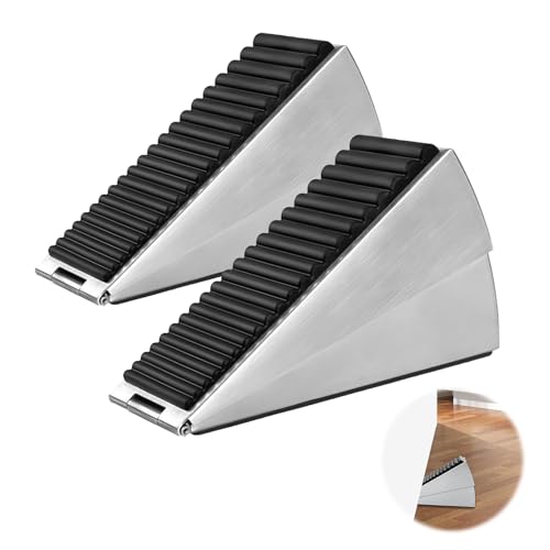 2Pcs Heavy Duty Door Stoppers for Bottom of Door Stop, Adjustable Large Door Stopper with Spring, 3 Inches High Tall Rubber Door Stopper Wedge for Hotel Door Hardwood Concrete Tile - color: Silver-2Pcs