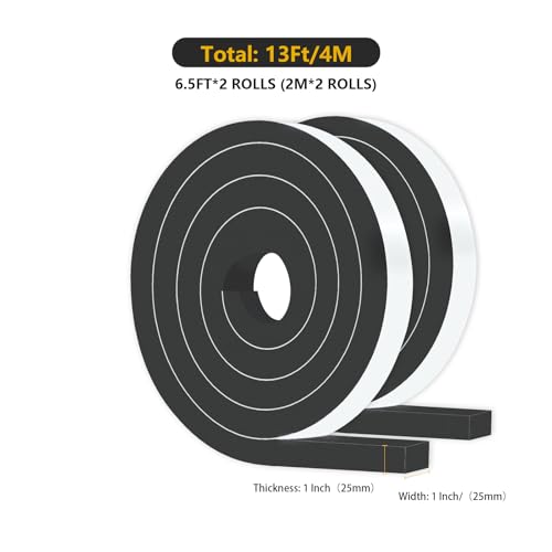 Weather Stripping,Front Door Insulation,Strong Adhesive, Lightproof, Soundproof Foam,Door Seal Strip for Door Frame,Window Frame,Sliding Door (Black,1 in x 1 in x 13Ft) - size: 1 In x 1 In x 13Ft