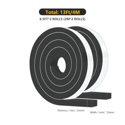 Weather Stripping,Front Door Insulation,Strong Adhesive, Lightproof, Soundproof Foam,Door Seal Strip for Door Frame,Window Frame,Sliding Door (Black,1 in x 1 in x 13Ft) - size: 1 In x 1 In x 13Ft