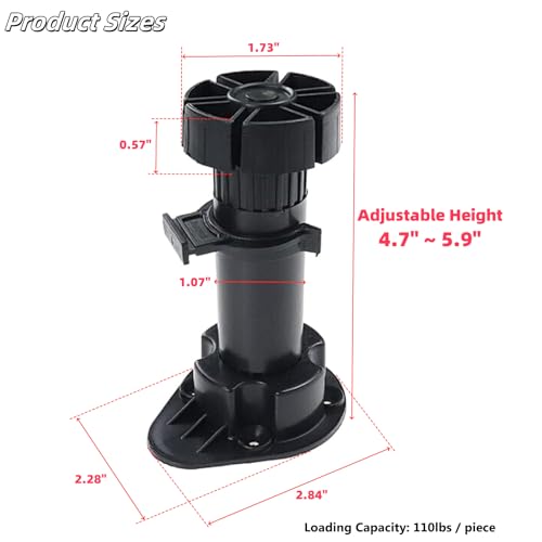 Adjustable Cabinet Levelers, Height Range from 4.72 to 5.9 Inches, Furniture Leveler Legs, Black Plastic Leveling Feet for Kitchen Cupboard Table Shelves Nightstands, 4Pcs - size: 4.72-5.9 Inch