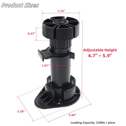 Adjustable Cabinet Levelers, Height Range from 4.72 to 5.9 Inches, Furniture Leveler Legs, Black Plastic Leveling Feet for Kitchen Cupboard Table Shelves Nightstands, 4Pcs - size: 4.72-5.9 Inch