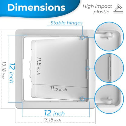 Access Panel for Drywall - 12x12 inch - Wall Hole Cover - Access Door - Plumbing Access Panel for Drywall - Heavy Durable Plastic White - size: 12 X 12