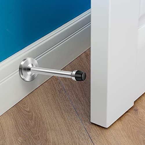 Door Stopper, 4 Inch Door Stop, Wall Mounted Stainless Steel Door Stopper Rigid Brushed Satin Door Holder, Silver 2 Pack - size: 4 Inch x 2 Pack