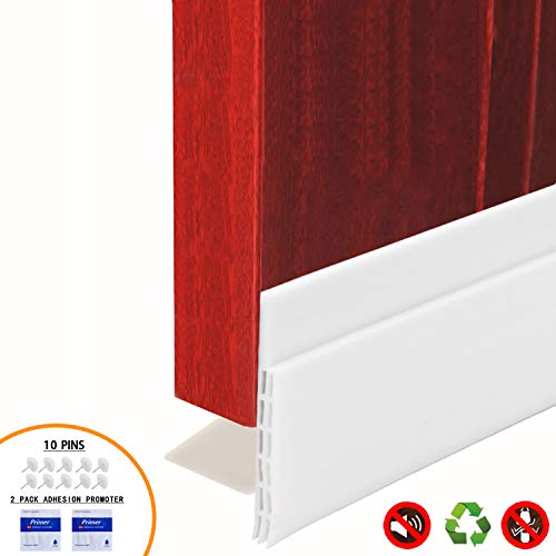 Door Draft Stopper Sweep, 3 Inches Widening Door Bottom Seal Strip Under Door Noise Blocker for Interior Doors Insulation and Soundproofing, 3" W x 39" L White (2019 New Upgrade)