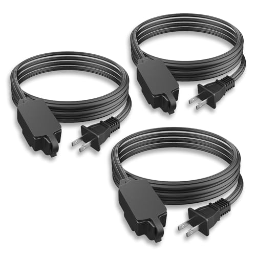 PLUGTUL Indoor Extension Cord 10 FT, 2 Prong Black Extension Cord, 3 Polarized Outlets with Safety Cap Protect for Home Office, 16/2 SPT-2 ETL Listed, 3 Pack - color: Black, size: 10FT