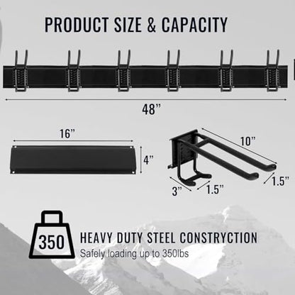 Aking Ace Wall Mount Tool Storage Rack, Garage Organization, Heavy Duty Garage Storage Tool Organizer, Garden Tool Wall Hooks and Hangers, Hold Up to 350lbs Black 2Pack - size: 96inch