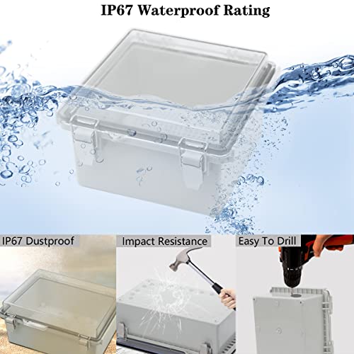 Zulkit Junction Box IP67 Waterproof Electrical Box Hinged Clear Cover Stainless Steel Latch Plastic Enclosure for Project w Mounting Plate Wall Bracket and 2 Cable Gland 5.9"x5.9"x3.5"/150x150x90mm - color: Clear Cover, size: 5.9"x5.9"x3.5"