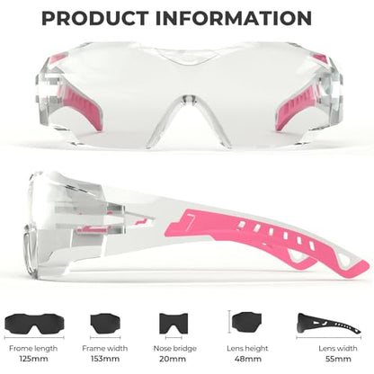 Safety Glasses Anti Fog UV400 Lightweight Rubber Temple Goggles,Eye Protection Glasses for Men & Women - color: Rose&red