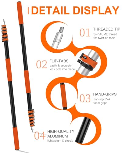 30Ft Reach Solar Panel Cleaning Brush Kit with 5-24ft Telescoping Pole, Water Fed Window Cleaner Tool with 20" Brush, Soap Dispenser, Cobweb Duster, Squeegee for Roof, RV, Gutter, Boat, Deck - color: Orange