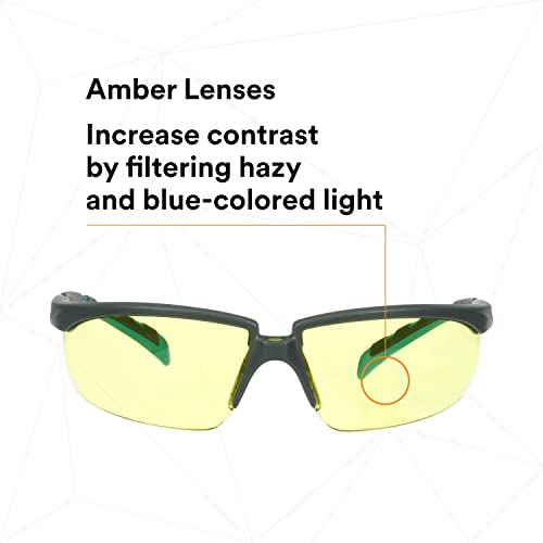 3M Safety Glasses, Solus 2000 Series, Scotchgard Anti-Fog Coating, Anti-Scratch, Amber Lens, Gray/Blue-Green Temples - color: Amber Lens, size: One size fits most