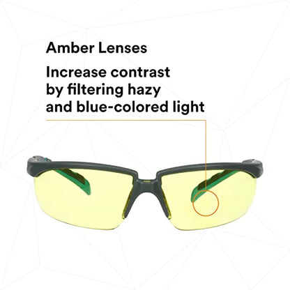 3M Safety Glasses, Solus 2000 Series, Scotchgard Anti-Fog Coating, Anti-Scratch, Amber Lens, Gray/Blue-Green Temples - color: Amber Lens, size: One size fits most
