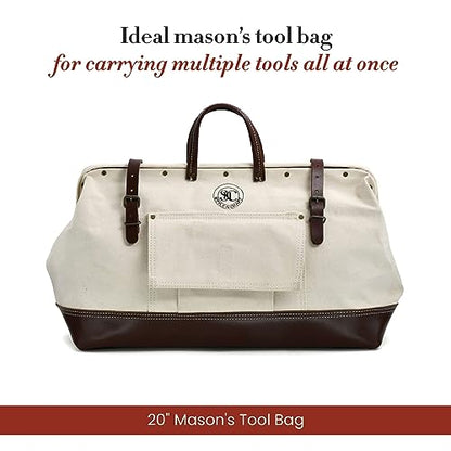 Style n Craft Mason's Tool Bag, Canvas Tool Storage Bag with Full-Grain Leather Bottom - style: 20" Mason's Bag - Canvas & Full Grain Leather