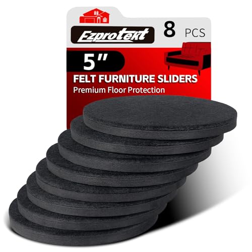 Ezprotekt 5" Round Felt Furniture Movers Sliders for Hardwood Floors, 8 Pcs Reusable Felt Furniture Moving Pads for Heavy Duty Bed Sofa Fridge Couch, Move Item Easily and Quickly (Black) - color: Black, size: 5" (Round)