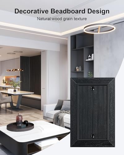 2-Pack Classic Beadboard Single Blank Wall Plate, Unbreakable Polycarbonate Wall Plate Cover, Matte Black 1 Gang Wall Plate for Unused Outlets/Switches - color: Matte Black, size: 1 Blank 2PK