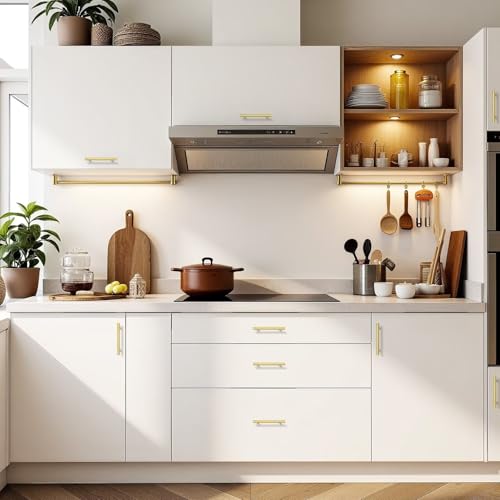 Probrico 5 Pack Hole Centers (96mm) 3.75inch Gold Kitchen Cabinet Handles Stainless Steel Polished Gold Cabinet Pulls Round T Bar Pull Handle for Cabinets and Drawers Total Length 6inch(150mm) - color: Gold, size: Hole Centers: 3-3/4"