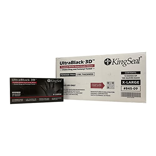 KingSeal UltraBlack-3D Nitrile Exam Gloves, Medical Grade, 6 MIL, Diamond-Texture Grip, Various Sizes and Packs (100 Count) - size: Large