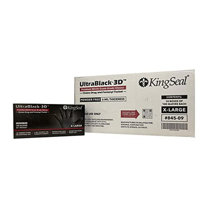 KingSeal UltraBlack-3D Nitrile Exam Gloves, Medical Grade, 6 MIL, Diamond-Texture Grip, Various Sizes and Packs (100 Count) - size: Medium