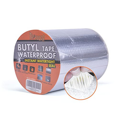 TAPEBEAR Butyl Tape, Waterproof Sealing Tape Aluminum Foil Tape, for RV Repair, Window, Silicone, Glass & EDPM Roof Leak Patching, Boat and Pipe Sealing, Silver, 6inch x16feet - size: 150mm x 5m