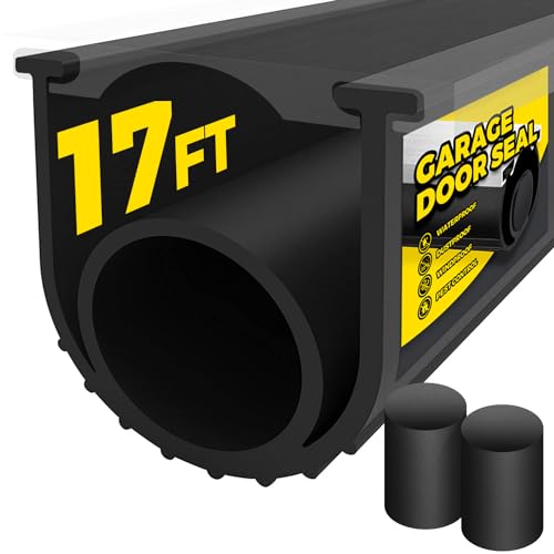 Holikme Garage Door Seals Bottom Rubber, Flexible EPDM Garage Door Seal, Garage Door Weather Stripping Kit Seal Strip Replacement, 5/16 Inch T-End, 4 1/8 Inch Width (17Ft, Black) - size: 17ft-black-epdm