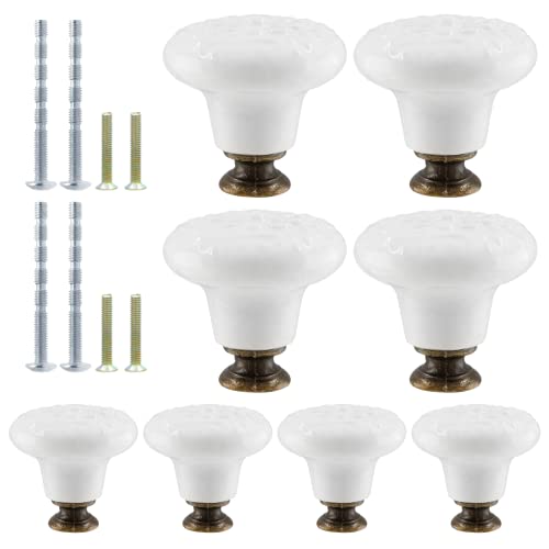 Vintage 8pcs White Ceramic Cabinet Knobs & Pulls for Closet, Cupboard & Furniture - color: White, size: 8pcs-1.3 Inch