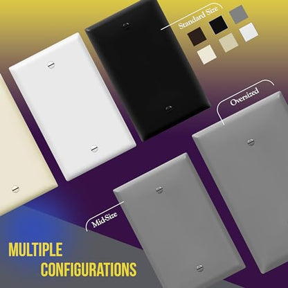 ENERLITES Blank Device Wall Plate, Blank Outlet Cover, Gloss Finish, Mid-Size 1-Gang 4.88" x 3.11", Polycarbonate Thermoplastic, 8801M-GY, Gray - color: Gray, size: Mid-size