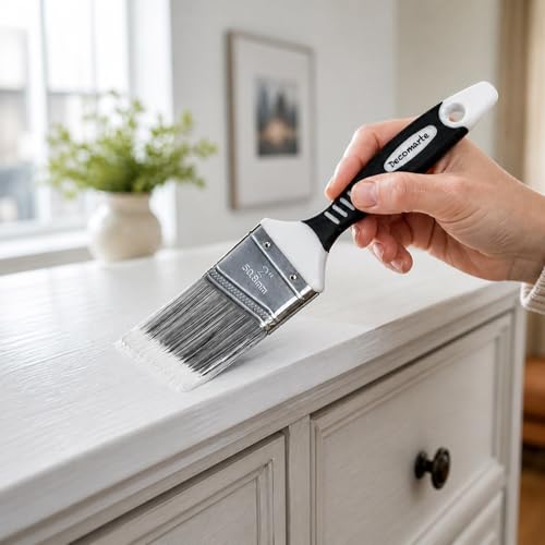 Paint Brush Set for Painting Cabinets, Small Fence Wall Stain Brushes Assortment, Smooth Synthetic Short Bristle Paintbrushes with Soft Grips – Double Thick Chip Brush Variety- Pack of 5