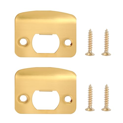 2pcs Stainless Steel Door Strike Plate Replacement Parts, 2-1/4"x1-3/4" Round Corner Door Latch Plates Repair Kit Accessories with Screws for Interior & Exterior Doors
