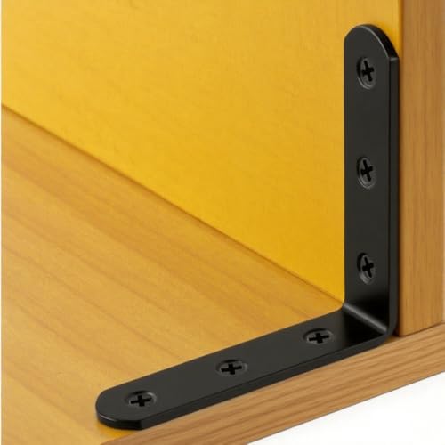 4 Pcs Black Stainless Steel L Bracket 3 x 3 inch Metal Corner Brace Joint Heavy Duty Right Angle Brackets Fastener for Wood, with Screw