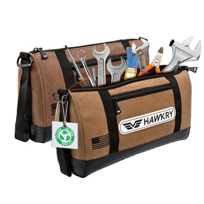 HAWKRY Heavy Duty Canvas Tool Bag Set of 2 – Waterproof Canvas Zipper Pouch, Garden Tool Bag, Construction Bags Heavy Duty, Small Zipper Pouch, Motorcycle Tool, Multipurpose Fishing Bag - color: Beige, Brown