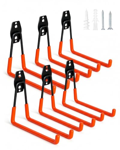 WMK 7.3'' Garage Hooks Heavy Duty Wall Hook, 6 Pack Garage Storage Hook, Wall Mount Utility Garage Hooks for Hanging Tools Bike Ladder (Orange) - color: Orange