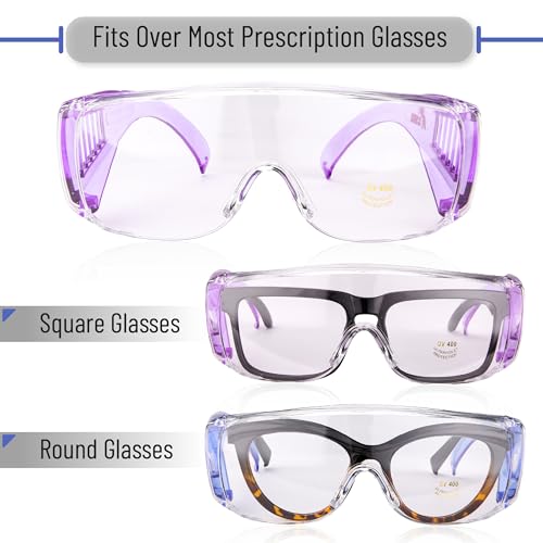 UNCO- Safety Goggles Over Glasses, Protective Goggles, Anti Fog, Work, Safety Glasses Over - color: Dark Blue and Purple Handle, size: 2 Pack