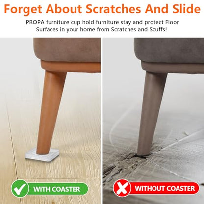 8 Pcs Clear Furniture Coaster Cups for Hardwood Floor, 3" Square Non-Slip Rubber Furniture Pads, Heavy Duty Anti-Skid Floor Protectors for Bed & Couch Leg, Odorless & Non-Staining Rubber Gripper Feet - size: 3“-Square