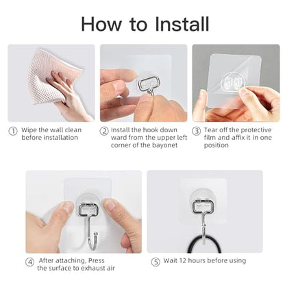 Large Hooks for Hanging Heavy-Duty 44Ib(Max) 10 Packs, Wall Hangers without Nails Self-Adhesive Traceless Clear and Removable, Waterproof and Rustproof Multiple Uses for Bathroom Kitchen Home - size: 10 Large Hooks