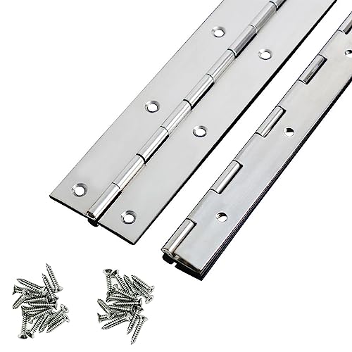 Continuous & Piano Hinges, 2Pcs Stainless Steel Continuous Hinge with Holes, Heavy Duty Polished Stainless Piano Hinges for Boats Cabinets Storage Box Door Windows Screw Included (Silver) (8'') - size: 8''