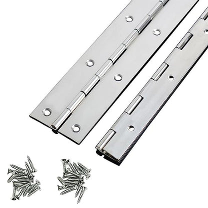 Continuous & Piano Hinges, 2Pcs Stainless Steel Continuous Hinge with Holes, Heavy Duty Polished Stainless Piano Hinges for Boats Cabinets Storage Box Door Windows Screw Included (Silver) (8'') - size: 8''