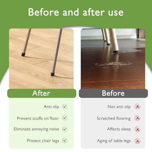 EASYEAH 1/2" (11.7mm) Silicone Chair Leg Floor Protectors, Rubber Chair Leg Caps, Non-Slip Furniture Pads Round Chair Feet Covers End Caps for Hardwood Floors, Patio & Table Foots, Black (20PCS) - size: Fit:0.47"-0.51"