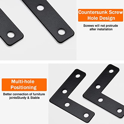 Waziaqoc 20 PCS 2 x 2 Inch Black L Bracket, L Right Angle Flat Corner Bracket (50 x 50mm), Flat Mending Plates Brace for Wooden Frames, Repairment, with Screws - size: 20pcs 50 x 50 mm