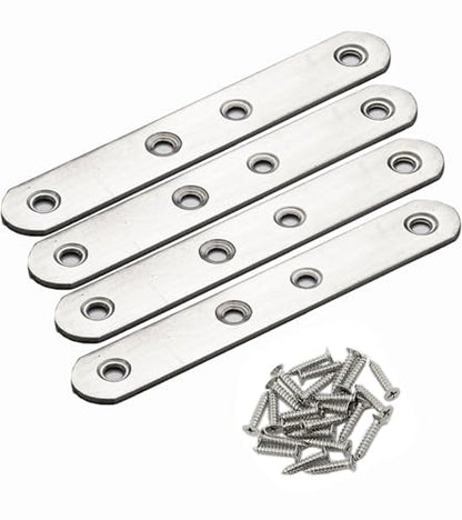 4 Pack Flat Mending Plate for Wood, Stainless Steel Straight Brackets Flat Repair Fixing Wood Brace Joining Plates Connector with Fixing Screws (4, One line shape5in) - size: One Line Shape 5 in