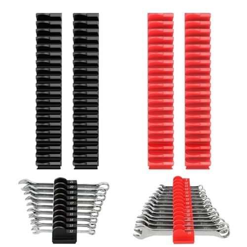 80 pcs MAGNETIC Modular Wrench Organizers for Tool Drawers - Wrench Rack with Metric & SAE Labels, Perfect Tool Storage Holder. Gift for father, brother and boyfriend (With Magnet) (Black and Red) - color: Black and Red
