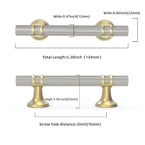 10 Pack 3 Inch Cabinet Pulls knurled Brushed Satin Nickel and Brushed Gold Kitchen Cabinet Handles Aluminum and Zinc Alloy Drawer Pulls Solid Cabinet Hardware - color: Nickel and Gold Knurled, size: 3'' Hole Center(76mm)