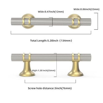 10 Pack 3 Inch Cabinet Pulls knurled Brushed Satin Nickel and Brushed Gold Kitchen Cabinet Handles Aluminum and Zinc Alloy Drawer Pulls Solid Cabinet Hardware - color: Nickel and Gold Knurled, size: 3'' Hole Center(76mm)